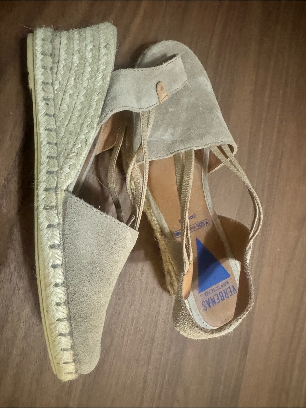 Spanish Leather Beige Suede Espadrille Wedge Sandals
